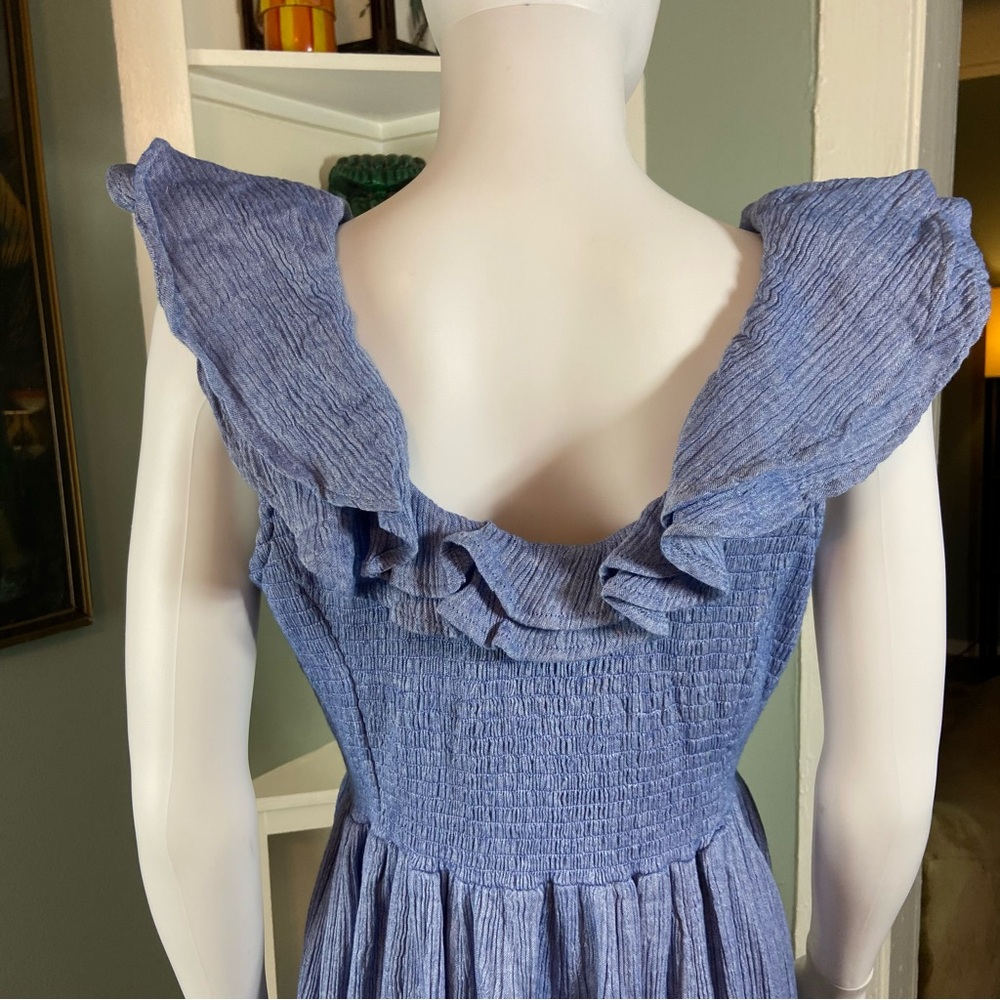 Hatch Sz 2 Sarah Maternity Steel Blue Gauze Cotton India Ruffle Midi Maxi Dress - Picture 5 of 11